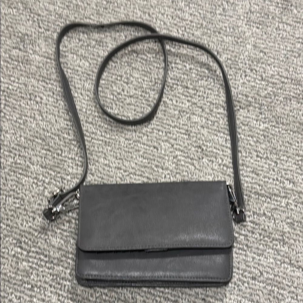 Gray Leather Crossbody Bag